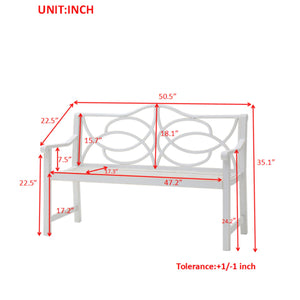 Outdoor Garden Patio Bench With Backrest And Armrest, Slatted Seat For Park, Yard & Porch, Balcony, Accommodates 2 - 3 People - White