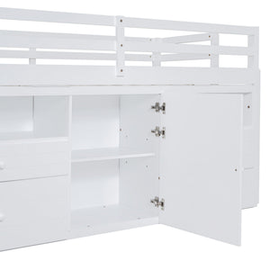 Loft Bed With 4 Drawers, Underneath Cabinet And Shelves