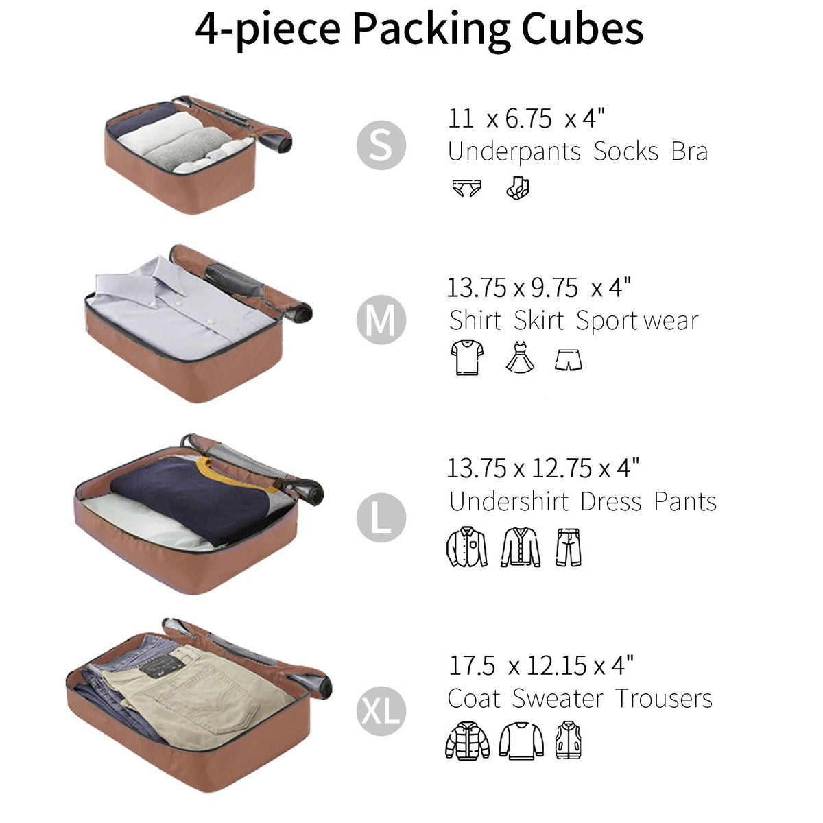 4 Piece Luggage Suitcase Set, Hard Shell Lightweight Expandable Travel Luggage With 4 Packing Cubes