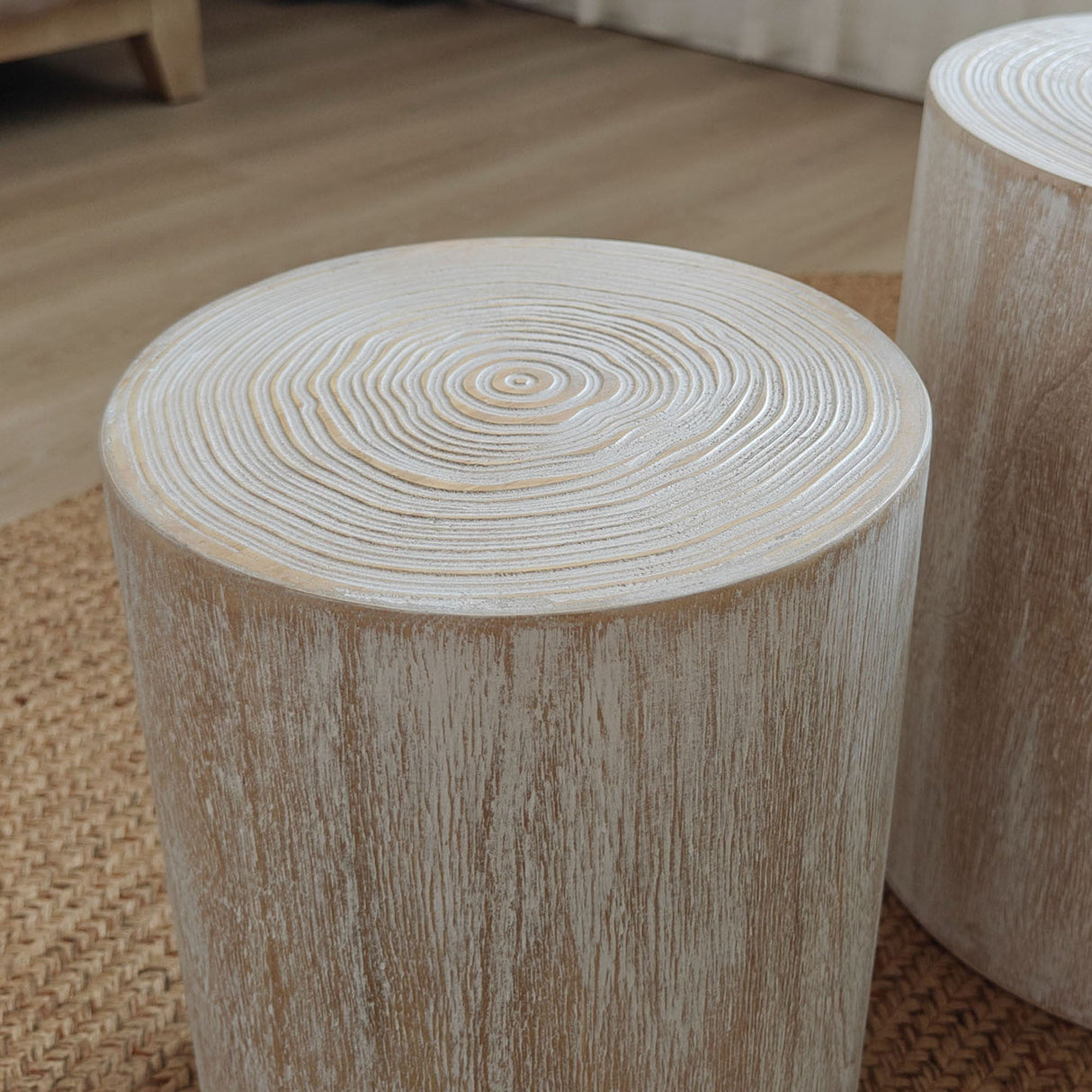 Set of 3, Rounded Wood Coffee Tables, End Tables, Plant Stands,Decorative Accent Pieces - Whitewashed Wood Finish