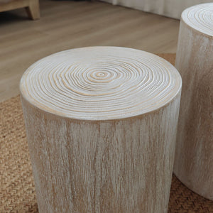 Set of 3, Rounded Wood Coffee Tables, End Tables, Plant Stands,Decorative Accent Pieces - Whitewashed Wood Finish