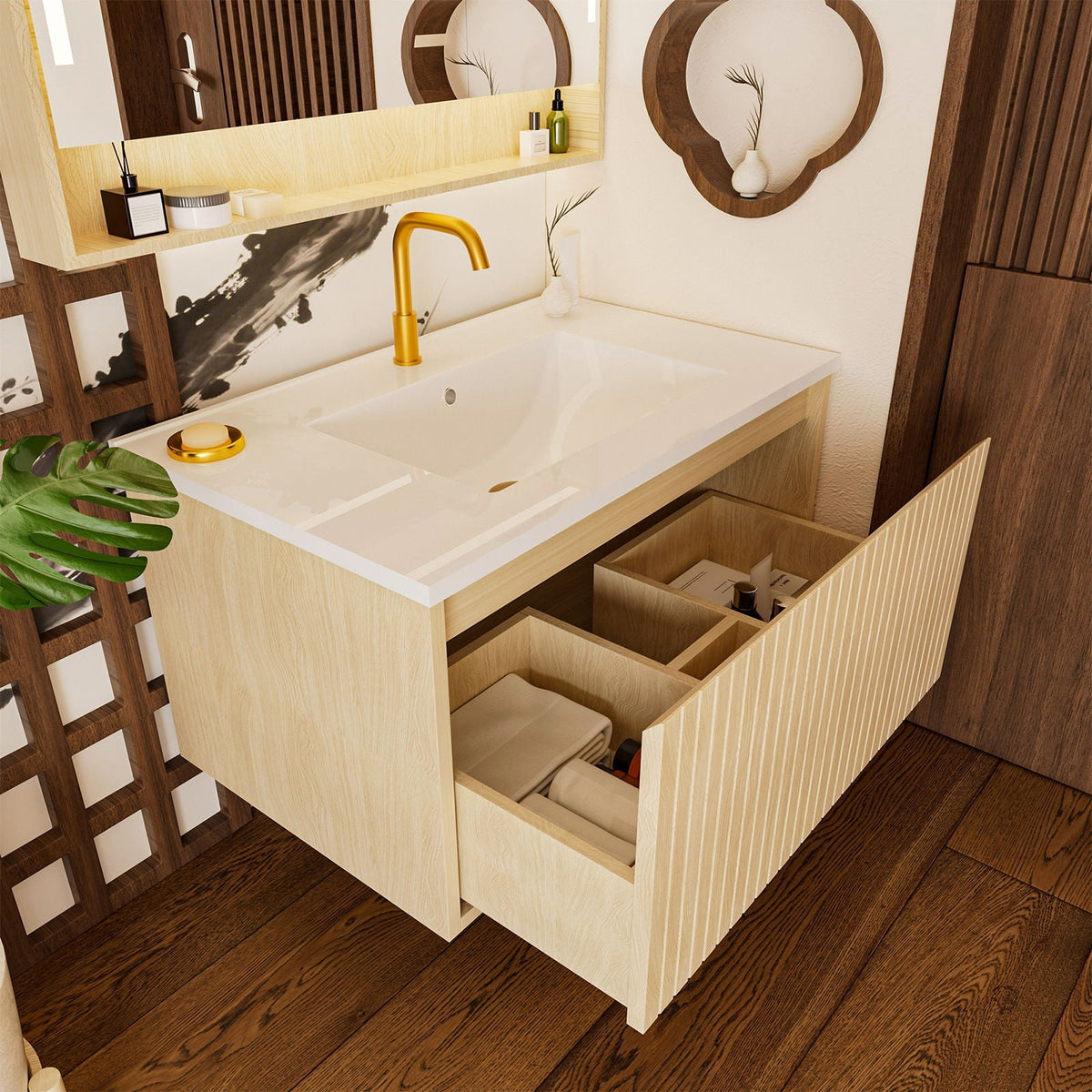 Wall Mounted Floating Bathroom Vanity With Sink And Drawers