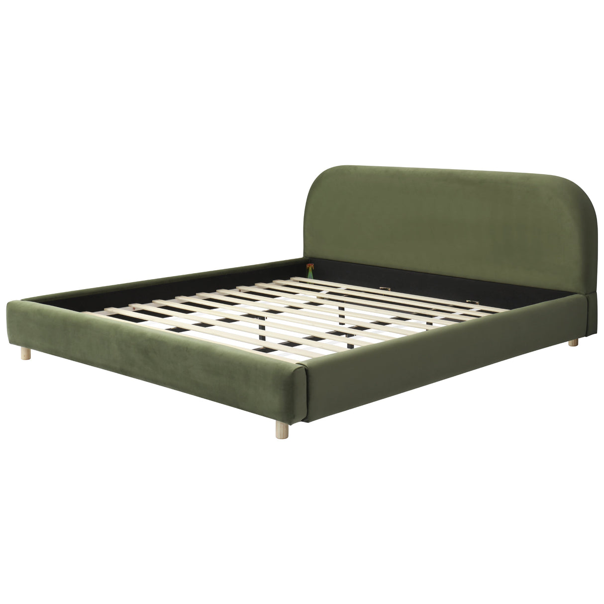 King Size Platform Bed with Velvet Fabric and Curved Headboard