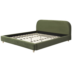 King Size Platform Bed with Velvet Fabric and Curved Headboard