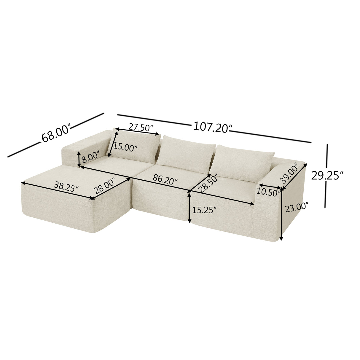 107" Compressed Sectional Sofa (Khaki)