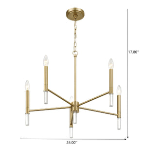Courtyard Five Light Golden Brass Candle Light Chandelier