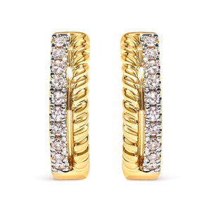 10K Yellow Gold 1/10 Cttw Diamond and Rope Twist Huggy Hoop Earrings (H-I Color, I1-I2 Clarity)