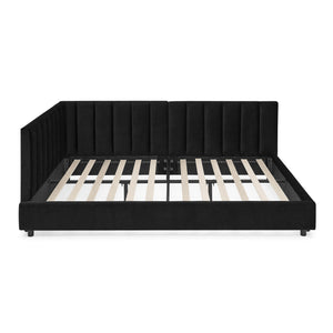 Mid-Century Upholstered Tufted Bed Frame With Backrest And Armrests