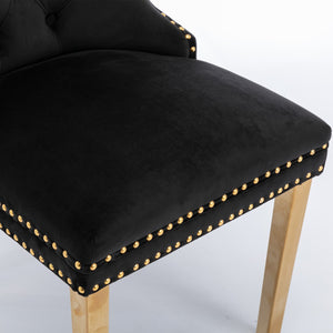 A&A Furniture,Nikki Collection Modern, High-end Tufted Solid Wood Contemporary Velvet Upholstered Dining Chair with Golden Stainless Steel Plating Legs,Nailhead Trim,Set of 2，Black and Gold, SW1601BK