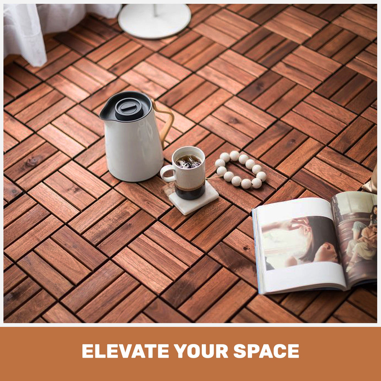 Acacia Wood Interlocking Deck Tiles - Checker Pattern