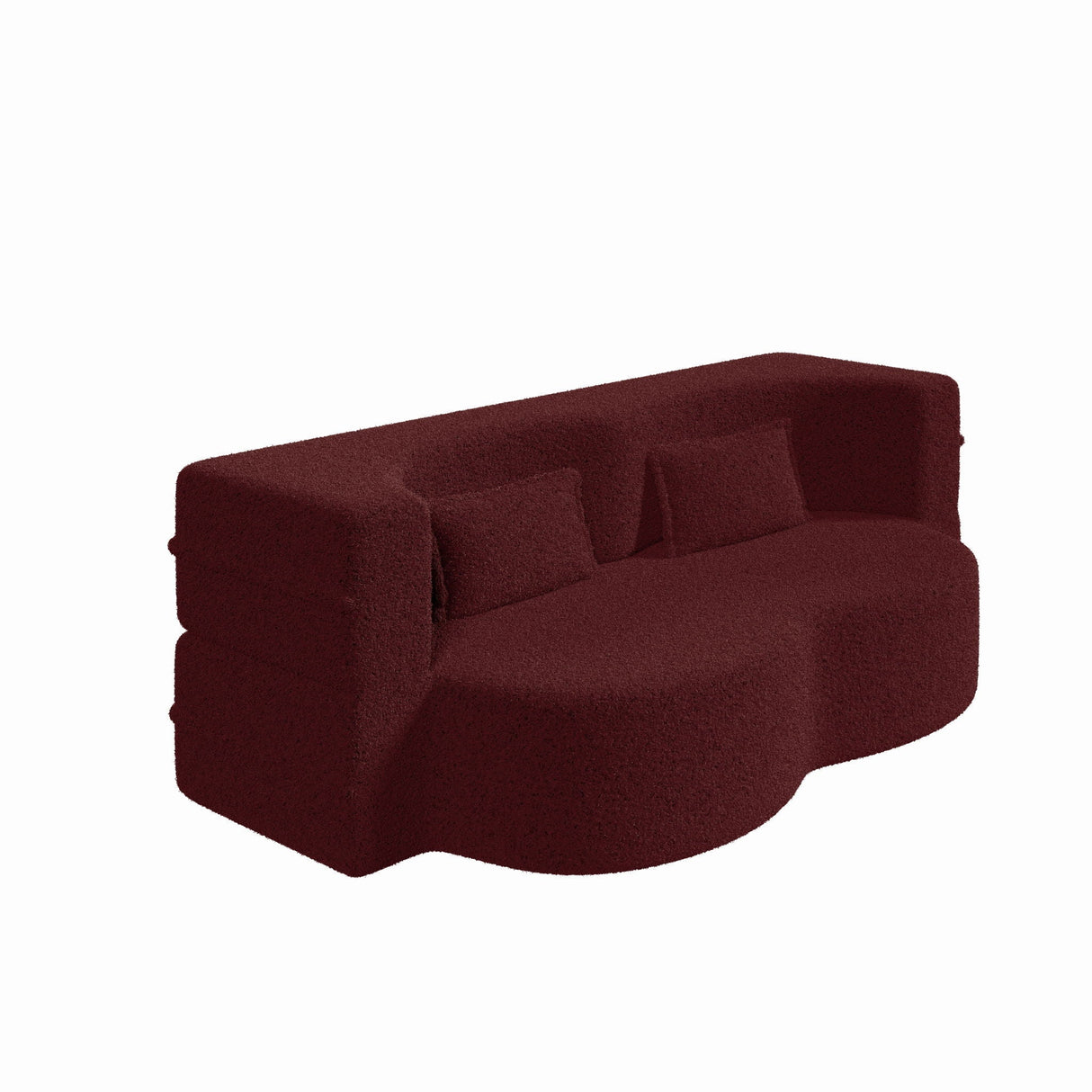 Modern Floor Sofa with 2 Pillows, Convertible Teddy Fabric Foam Filled Bed