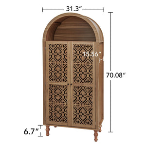 Tall Kitchen Pantry Cabinet With Hollow Carved Doors Adjustable Shelves Versatile Storage Cabinet For Kitchen - Walnut