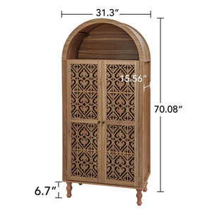 Tall Kitchen Pantry Cabinet With Hollow Carved Doors - Walnut