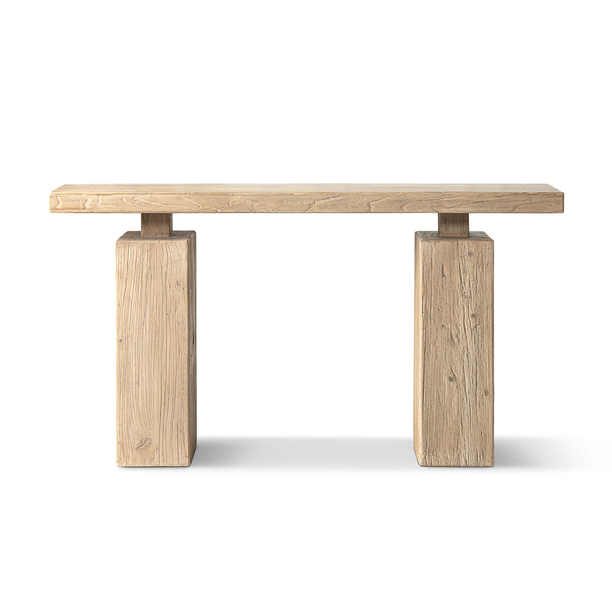 Calder 60' Solid Reclaimed Elm Plinth Console Table, Heritage Light Natural Brown
