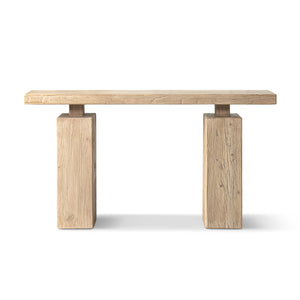 Calder 60' Solid Reclaimed Elm Plinth Console Table, Heritage Light Natural Brown