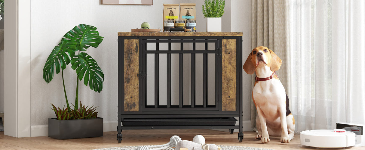 Wooden Dog House Dining Table with Iron Door