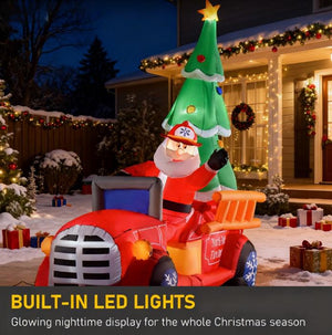 Inflatable Santa Truck with Lit Christmas Tree