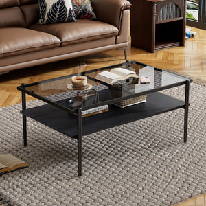 Rectangle Coffee Table With Tempered Glass Top And Legs, Modern Table For Living Room