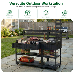 TOPMAX 62.3'' Patio Kitchen Island Solid Wood Kitchen Cart