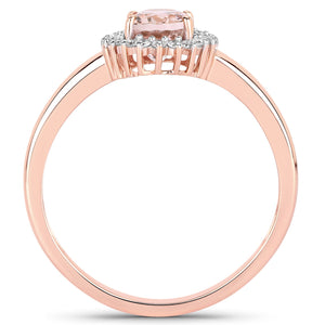 0.81 Carat Genuine Morganite and White Diamond 14K Rose Gold Ring