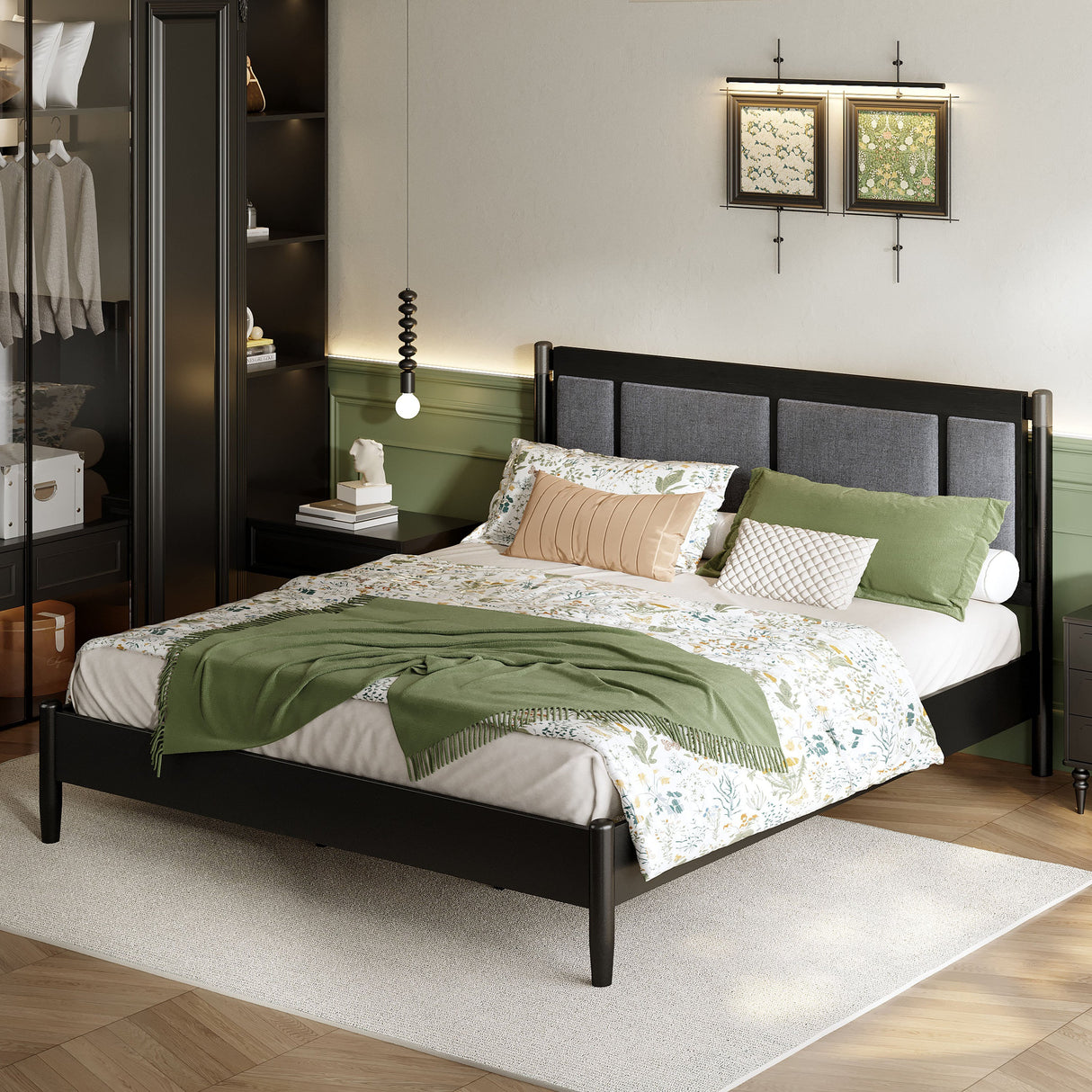 Solid Wood King Bed, Heavy Duty Support Without a Box Spring