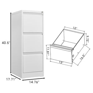 Durable Metal 3 Drawer File Cabinet With Lock for Office Storage