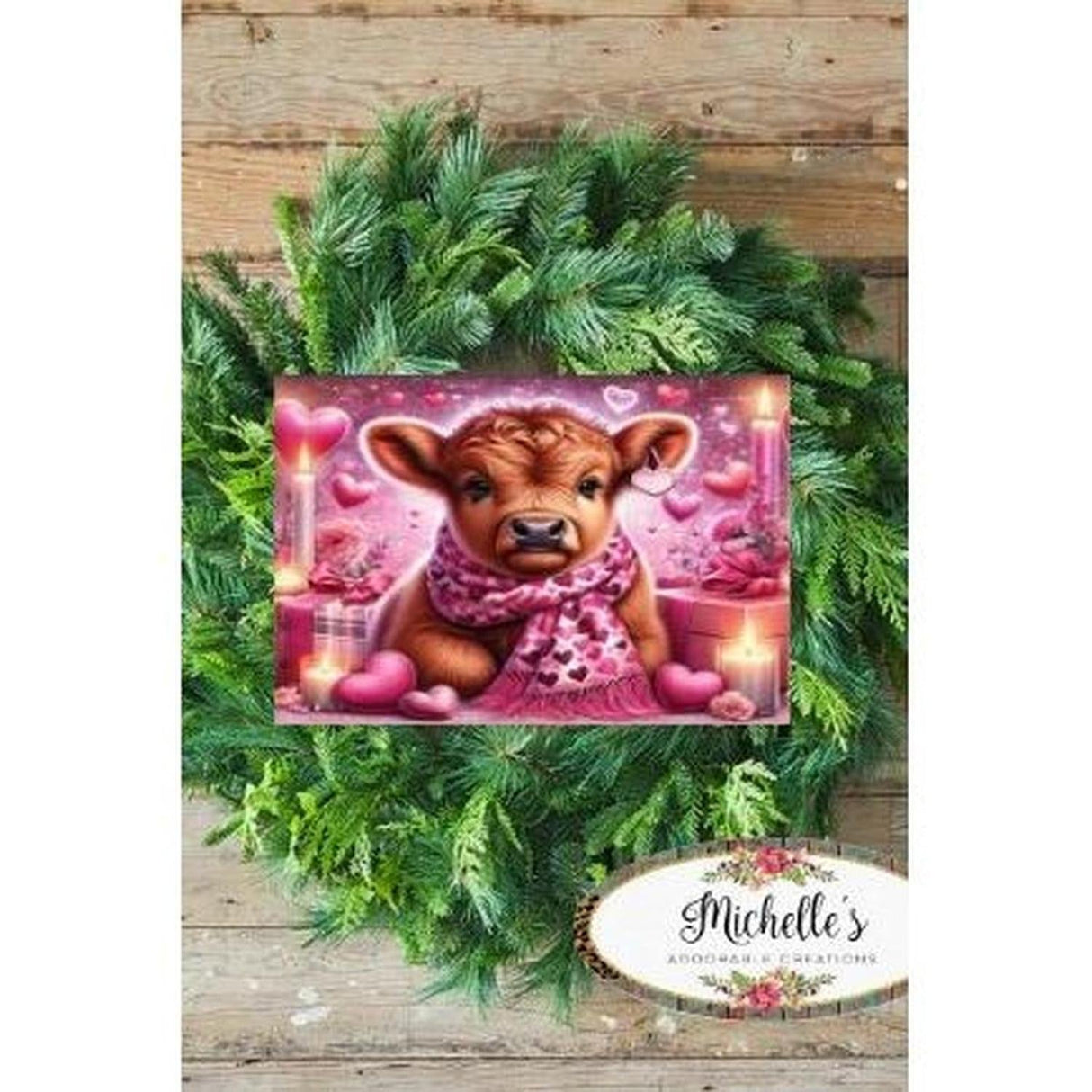 10in Waterproof Sign: Valentine Baby Highland Cow