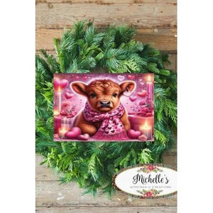 10in Waterproof Sign: Valentine Baby Highland Cow