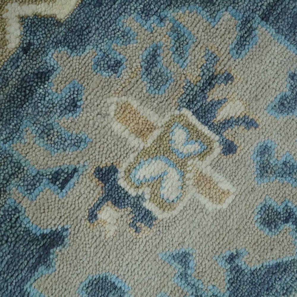 10x14 Antique Style Hand Knotted Blue, Ivory and Beige Traditional Vintage Oushak Wool Rug | TRDCP15721014