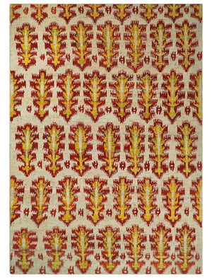 Hand Knotted Beige, Rust and Gold Modern Contemporary Southwestern Tribal Trellis Recycled Silk Area Rug