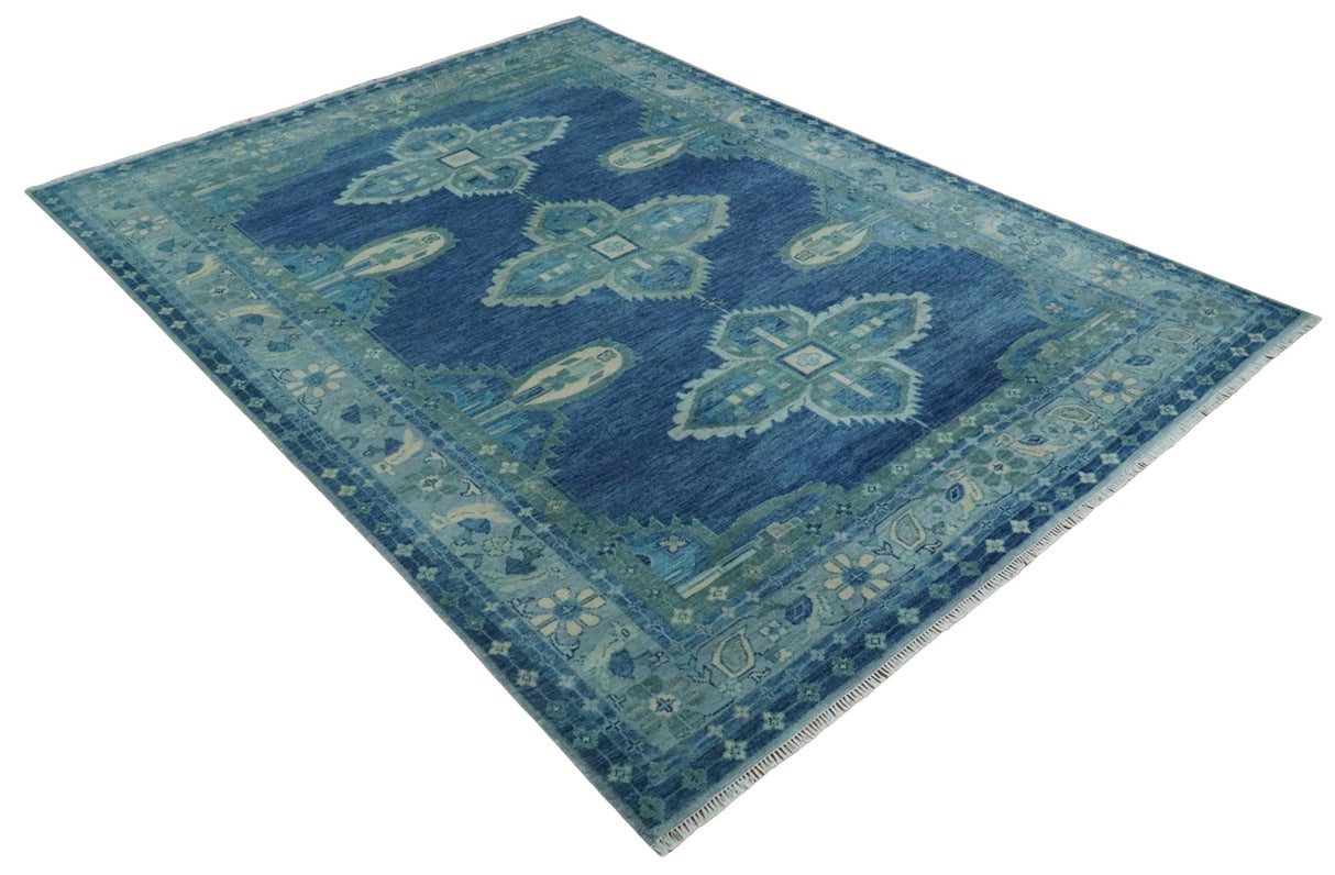 10x14 Hand Knotted Blue and Silver Traditional Antique style Wool Rug, Living Room