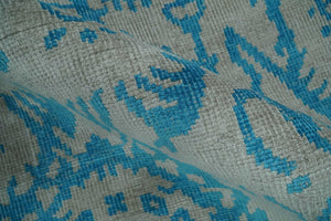 10x14 Hand Knotted Beige and Blue Modern Contemporary Bamboo Silk Area Rug