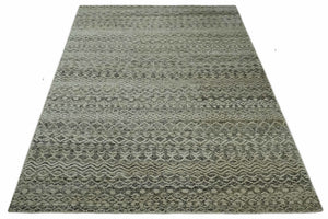 10x14 Hand Knotted Ivory and  Black Modern Contemporary Southwestern Recycled Silk Area Rug