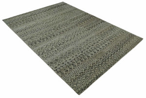 10x14 Hand Knotted Ivory and  Black Modern Contemporary Southwestern Recycled Silk Area Rug