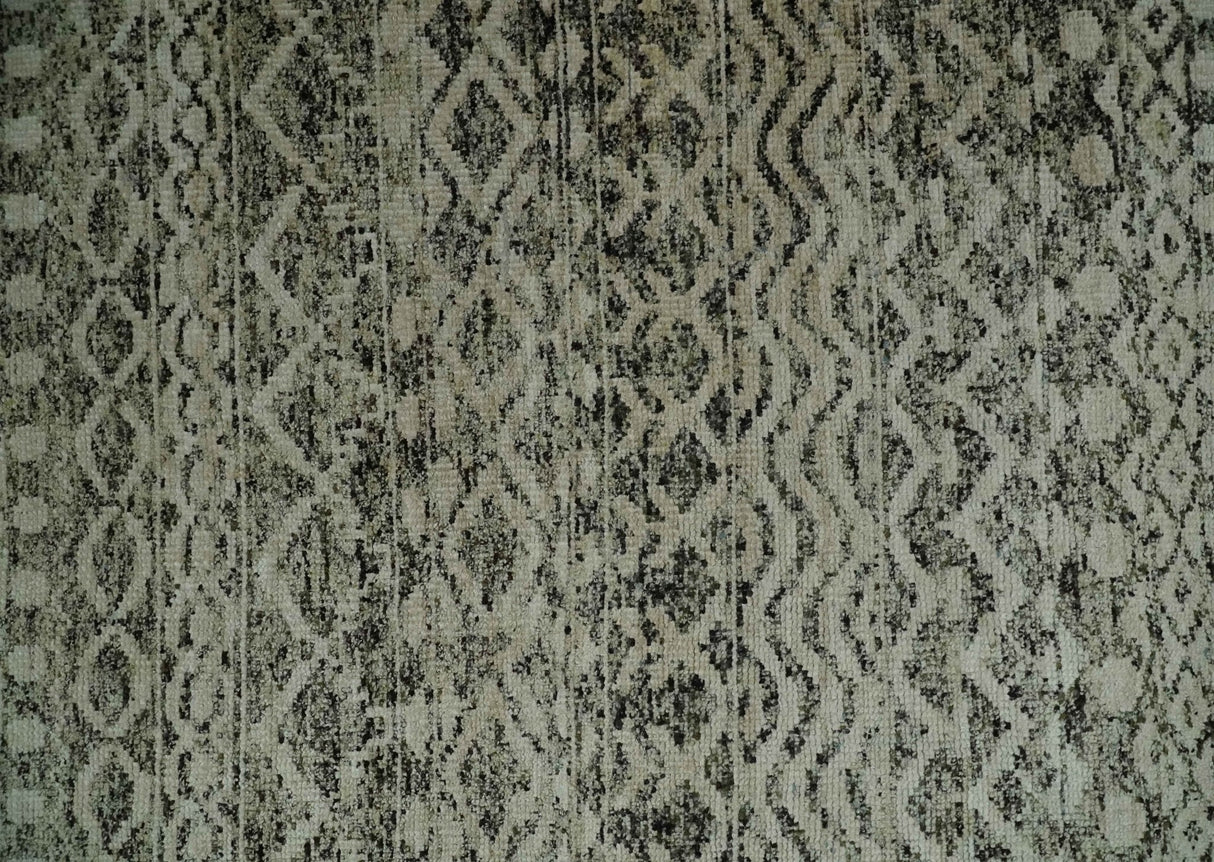 10x14 Hand Knotted Ivory and  Black Modern Contemporary Southwestern Recycled Silk Area Rug