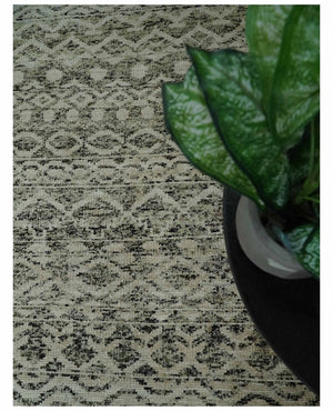 10x14 Hand Knotted Ivory and  Black Modern Contemporary Southwestern Recycled Silk Area Rug