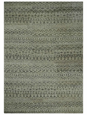 10x14 Hand Knotted Ivory and  Black Modern Contemporary Southwestern Recycled Silk Area Rug