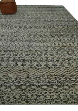 10x14 Hand Knotted Ivory and  Black Modern Contemporary Southwestern Recycled Silk Area Rug