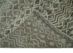 10x14 Hand Knotted Ivory and  Black Modern Contemporary Southwestern Recycled Silk Area Rug