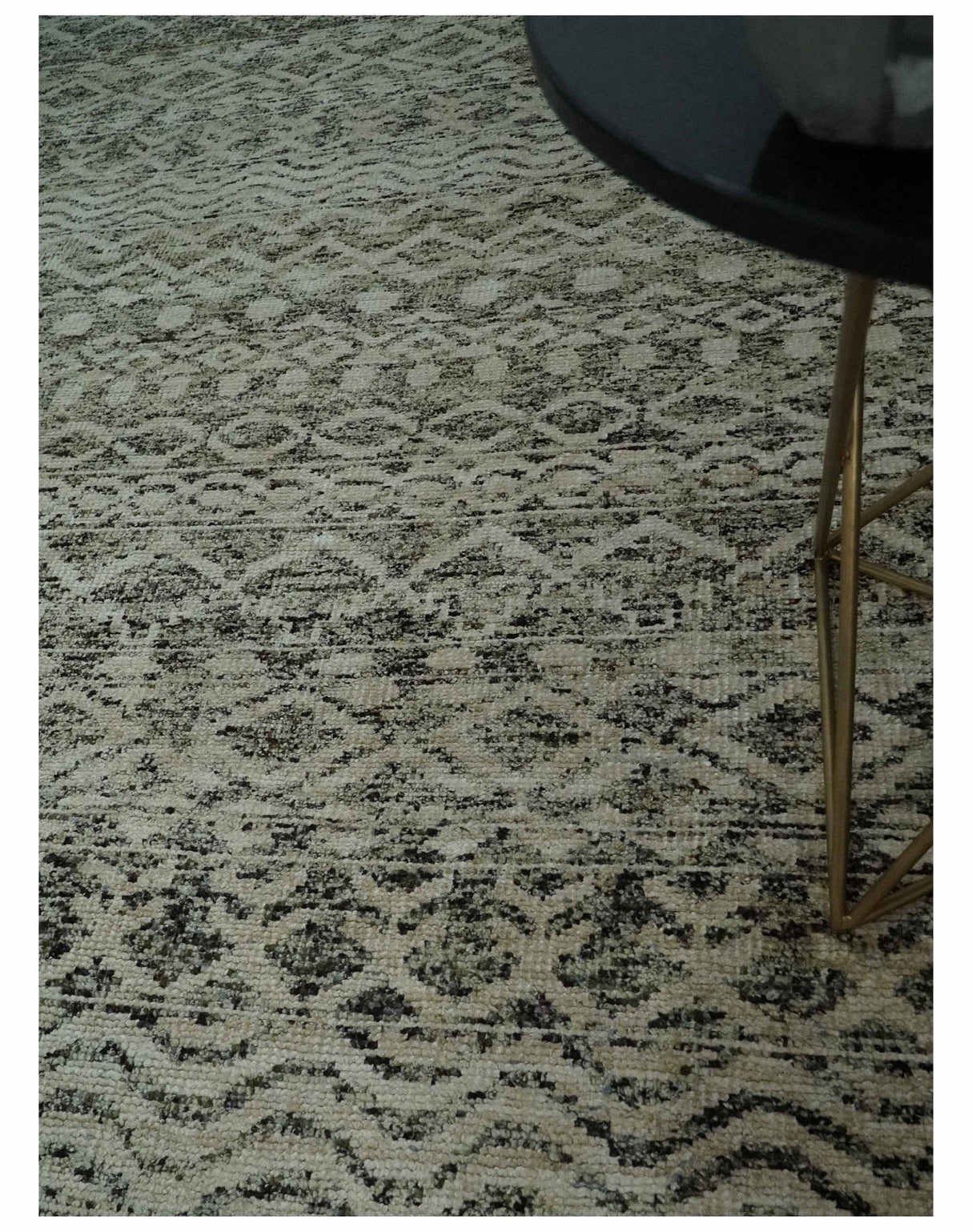 10x14 Hand Knotted Ivory and  Black Modern Contemporary Southwestern Recycled Silk Area Rug