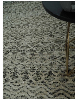 10x14 Hand Knotted Ivory and  Black Modern Contemporary Southwestern Recycled Silk Area Rug