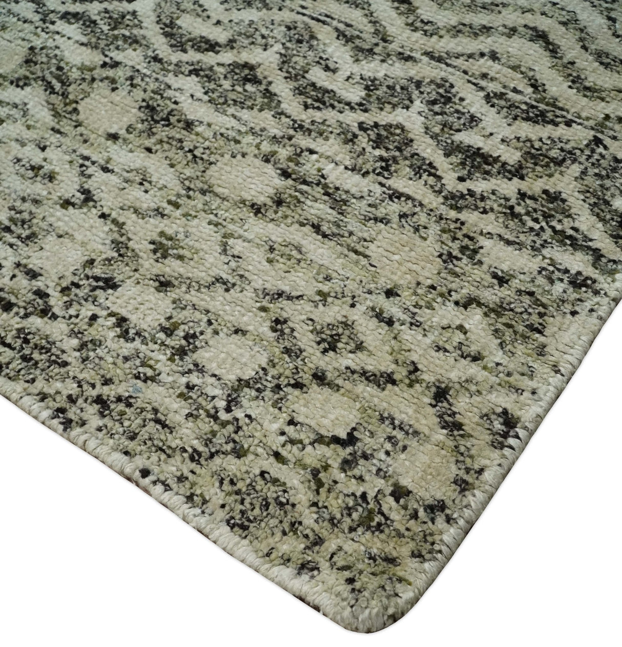 10x14 Hand Knotted Ivory and  Black Modern Contemporary Southwestern Recycled Silk Area Rug