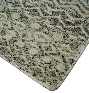 10x14 Hand Knotted Ivory and  Black Modern Contemporary Southwestern Recycled Silk Area Rug