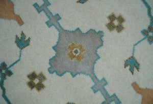 10x14 Ivory and Teal Hand knotted Oriental Oushak Traditional Wool Area Rug