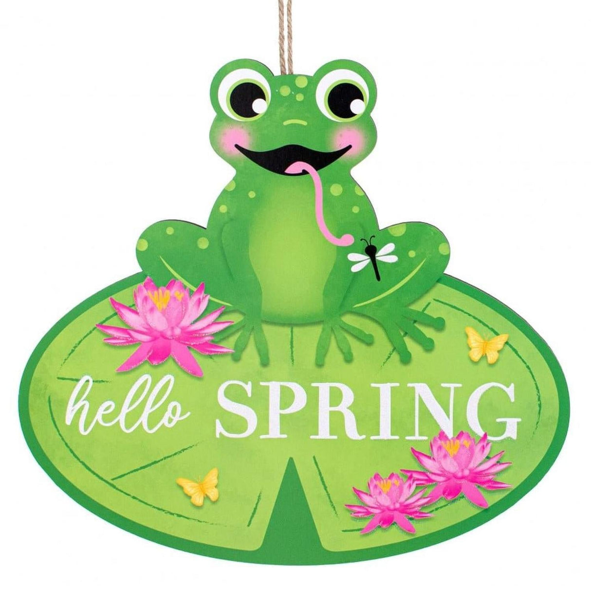 11" Hello Spring Frog Sign