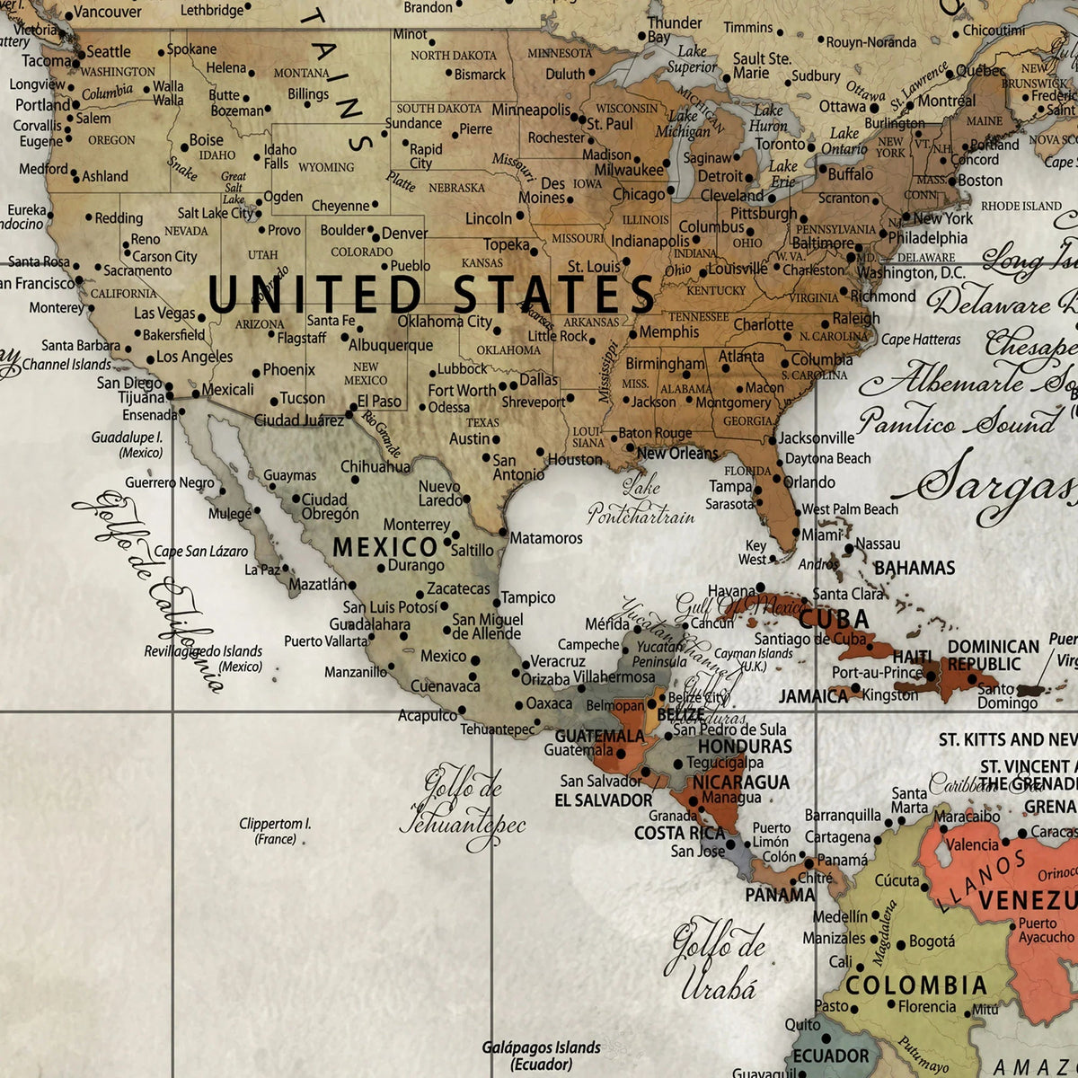 Personalized World Map Wall Art Canvas Print – Custom Push