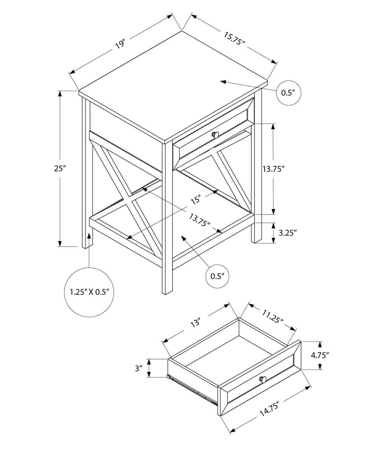 Accent End Table, 2 Tier, Storage Drawer, Transitional Style