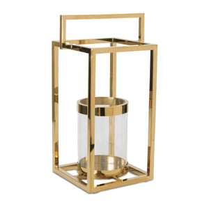 Stainless Steel Box Lantern with Glass Insert 19"H