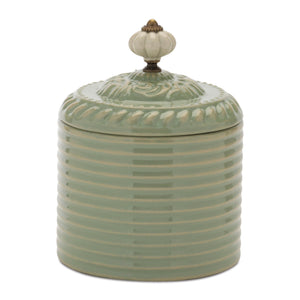 Ribbed Metal Canister with Lid 8"H; Green