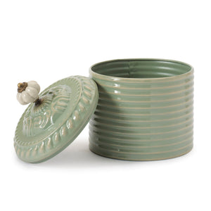 Ribbed Metal Canister with Lid 8"H; Green